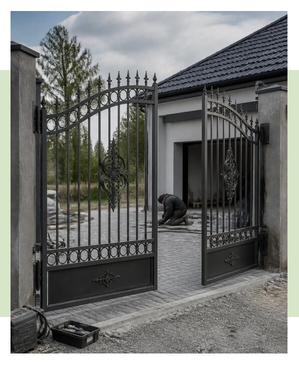 Распашные кованые ворота под ключ для дома и участка в Череповце